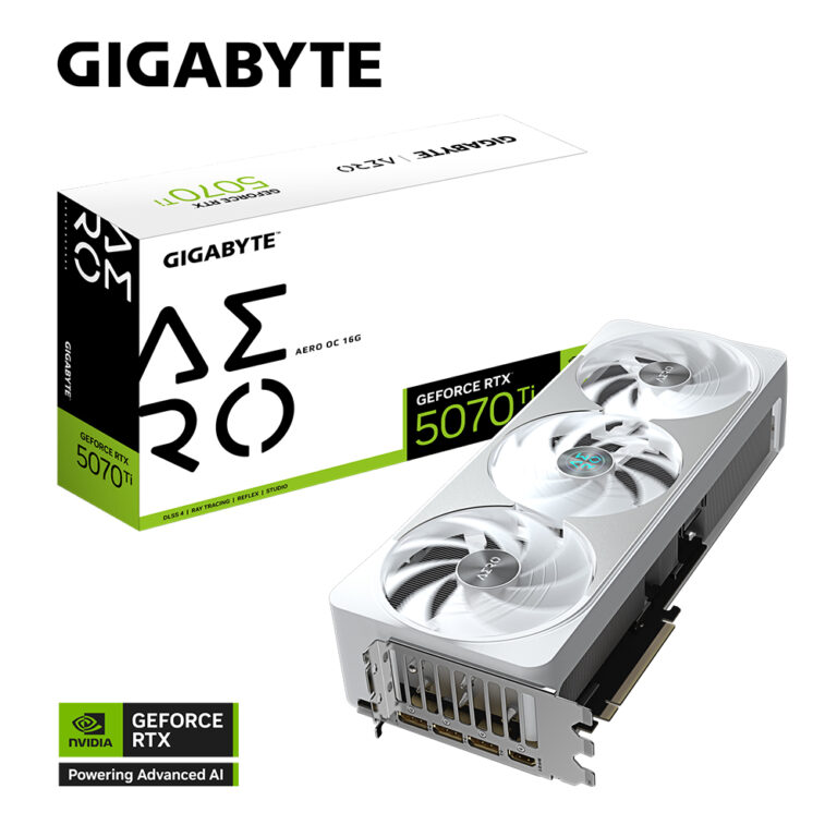 کارت گرافیک گیگابایت RTX 5070Ti AERO OC با 16 گیگابایت حافظه GDDR7 و طراحی سفید