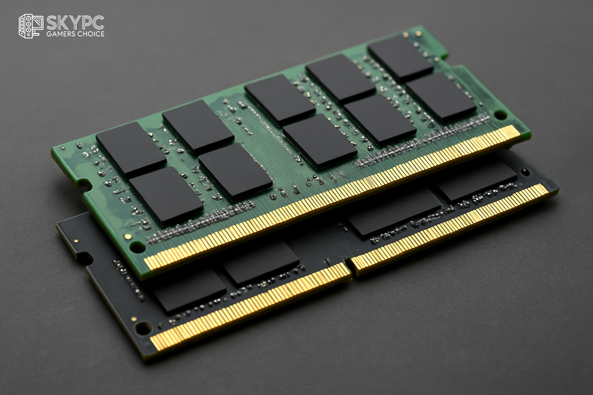 دو ماژول رم DDR4 با طراحی متفاوت در کنار هم، نمایی نزدیک از سخت‌افزار کامپیوتر