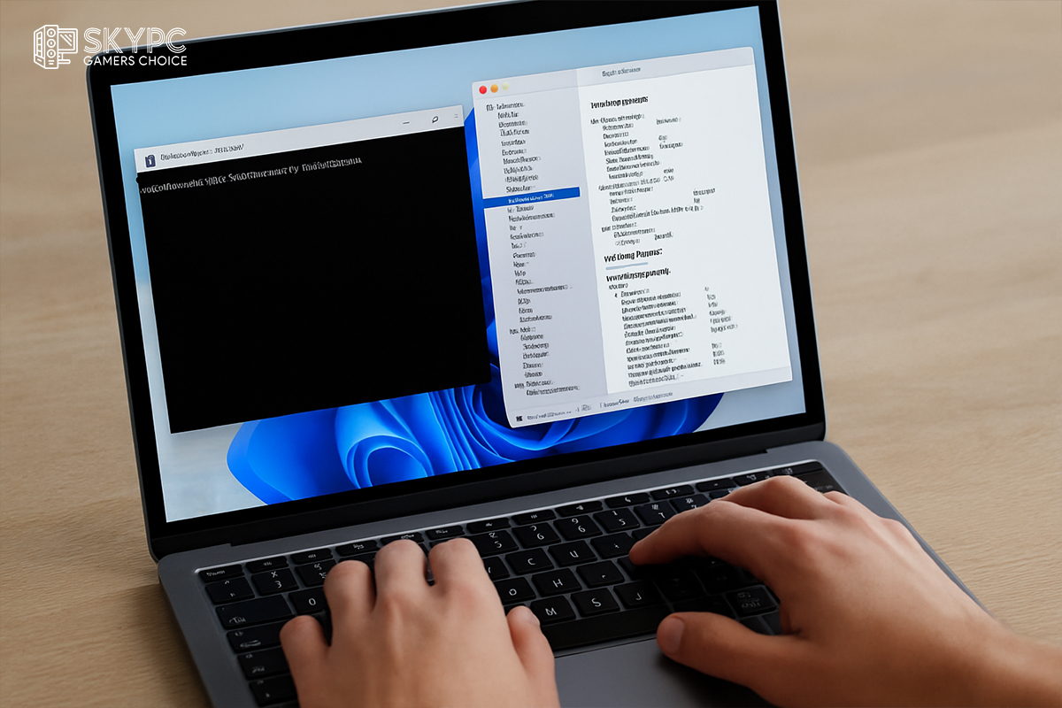 نمایی از بررسی سلامت باتری لپ‌تاپ در ویندوز و macOS با ابزارهای داخلی، نمایش اطلاعات در محیط کار ساده و تمیز