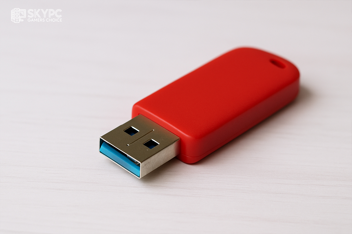تصویر یک فلش مموری USB روی سطح روشن، نماد استفاده روزمره و اهمیت نگهداری درست از حافظه‌های قابل حمل