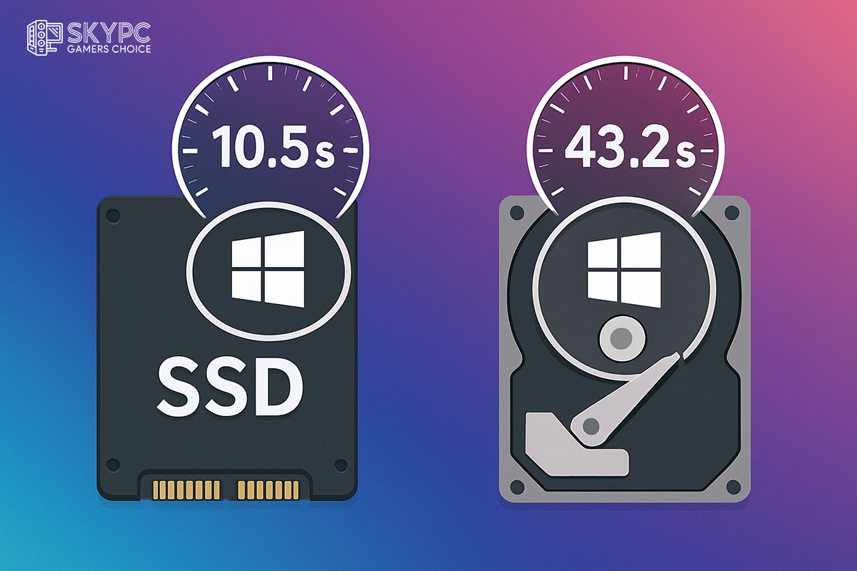 مقایسه زمان بوت ویندوز روی SSD و HDD با دو گراف جداگانه، نشان‌دهنده سرعت بیشتر SSD"