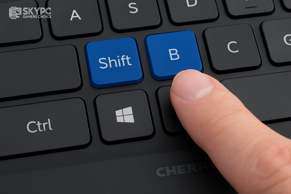 تصویر کیبورد با نمایش کلیدهای Ctrl، Shift، Windows و B به‌عنوان میانبر ریست کارت گرافیک در ویندوز.