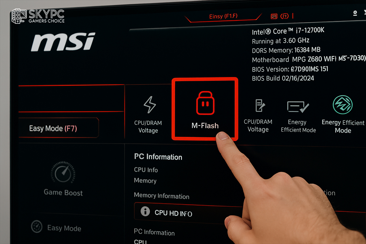 نمایی از فرآیند آپدیت بایوس روی مادربرد MSI با استفاده از فلش USB و ابزار M-Flash