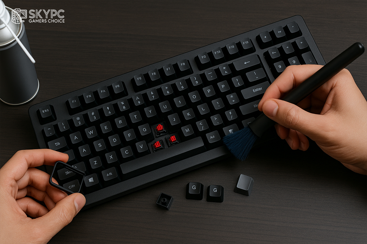 کیبورد مکانیکی RGB در حال سرویس و تمیزکاری برای مراقبت بهتر